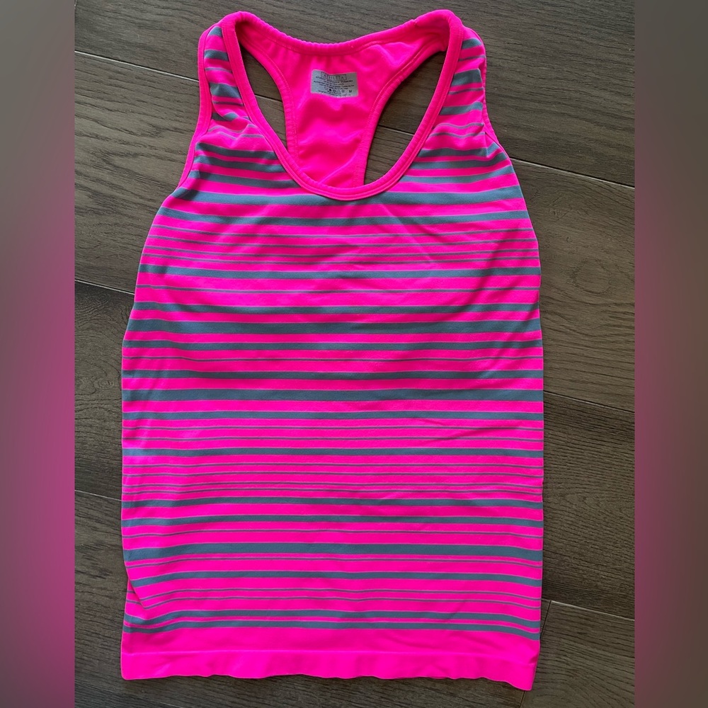 Athleta Racerback Hot Pink & Gray Stripe Tank Top